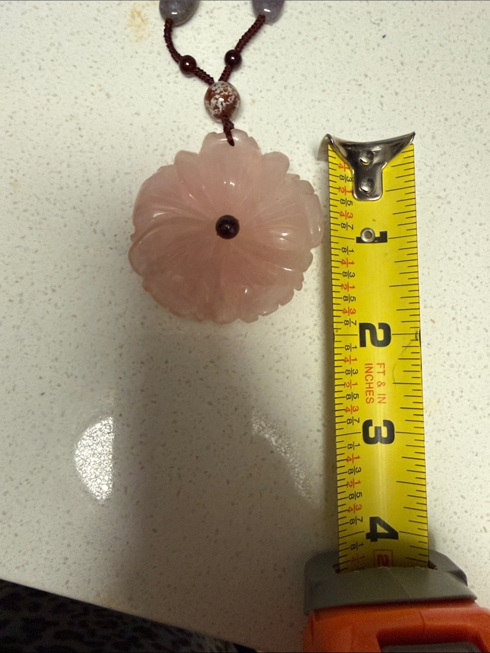 Rose Quartz Flower Pendant Necklace | Boho Pink Gemstone Necklace Vintage - Picture 8 of 10